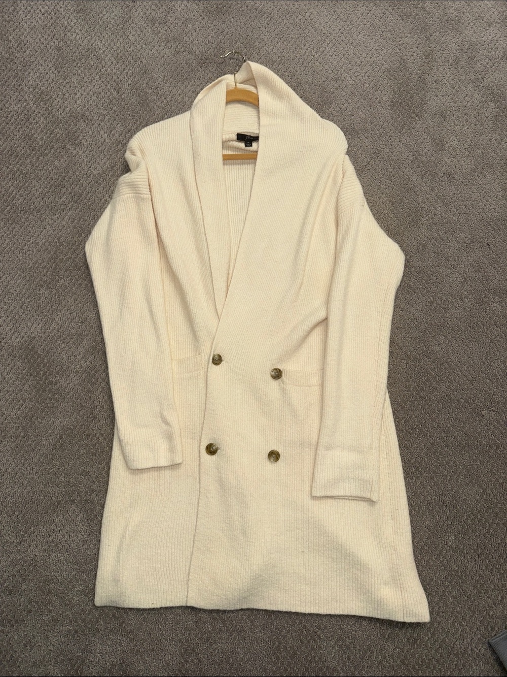 J Crew Size Medium Cream Shawl Collar Knit Wool Alpaca Coat Sweater